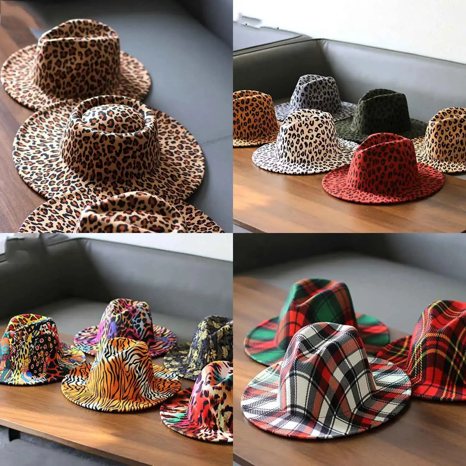 Wide Brim Hats Bucket Fedoras For Men Unisex Bowler Tuo toned Leopard Belt Fashion Ladies Hat Jazz Cap 9 5CM 231202