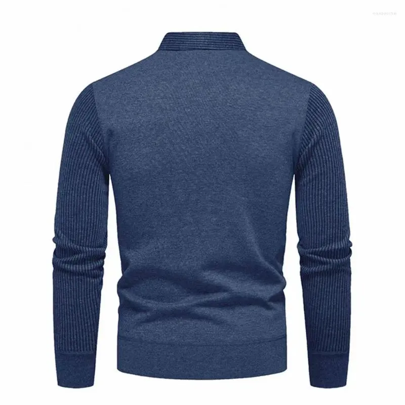 Męskie swetry z długim rękawem Sweter Sweter Stylowy klapi w paski Slim Fit Soft, ciepłe dzianinowe pullover na jesienne/zimowe biznes