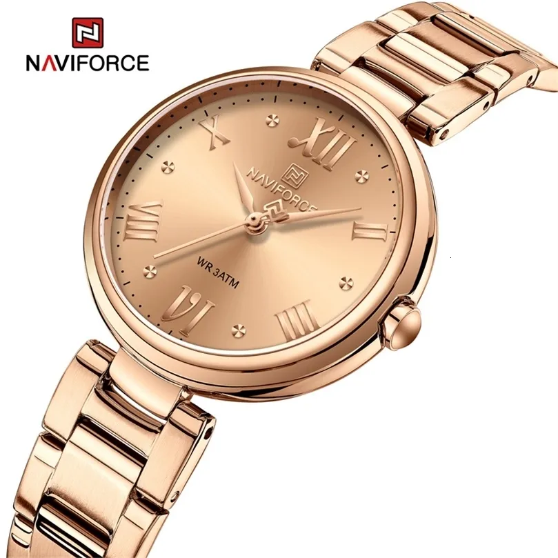 Relógios femininos NAVIFORCE Relógios femininos pulseira de aço inoxidável à prova d'água relógios de pulso femininos de luxo moda relógio de quartzo relogio feminino 231201