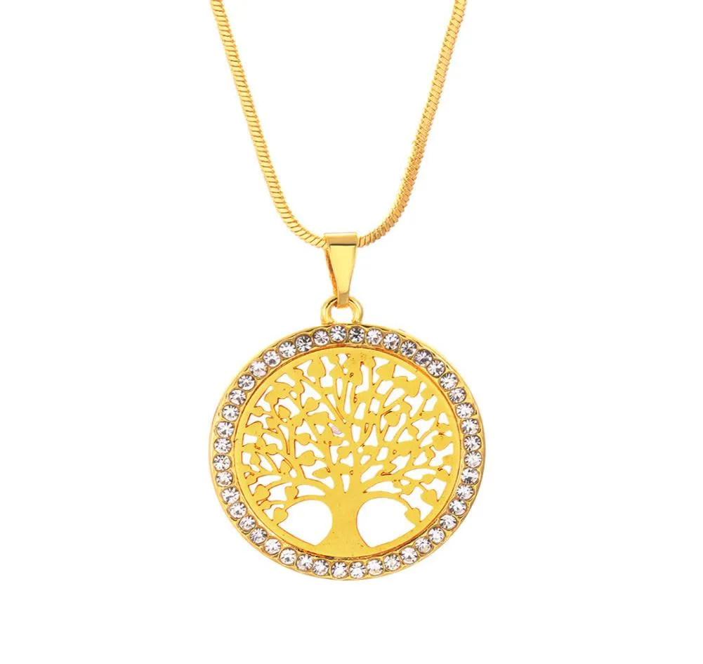 Tree of Life Crystal Round Small Pendant Necklace Gold Silver Colors Elegant Women Jewelry Gift1751162