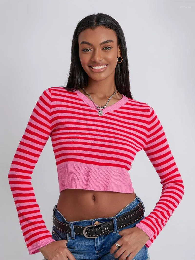 Womens Sweaters Wsevypo Retro 90s Aesthetic Striped Knit Autumn Casual Jumpers Harajuku Streetwear Slim Fit Cropped Pullovers From Emmanue 18.42 DHgate.Com