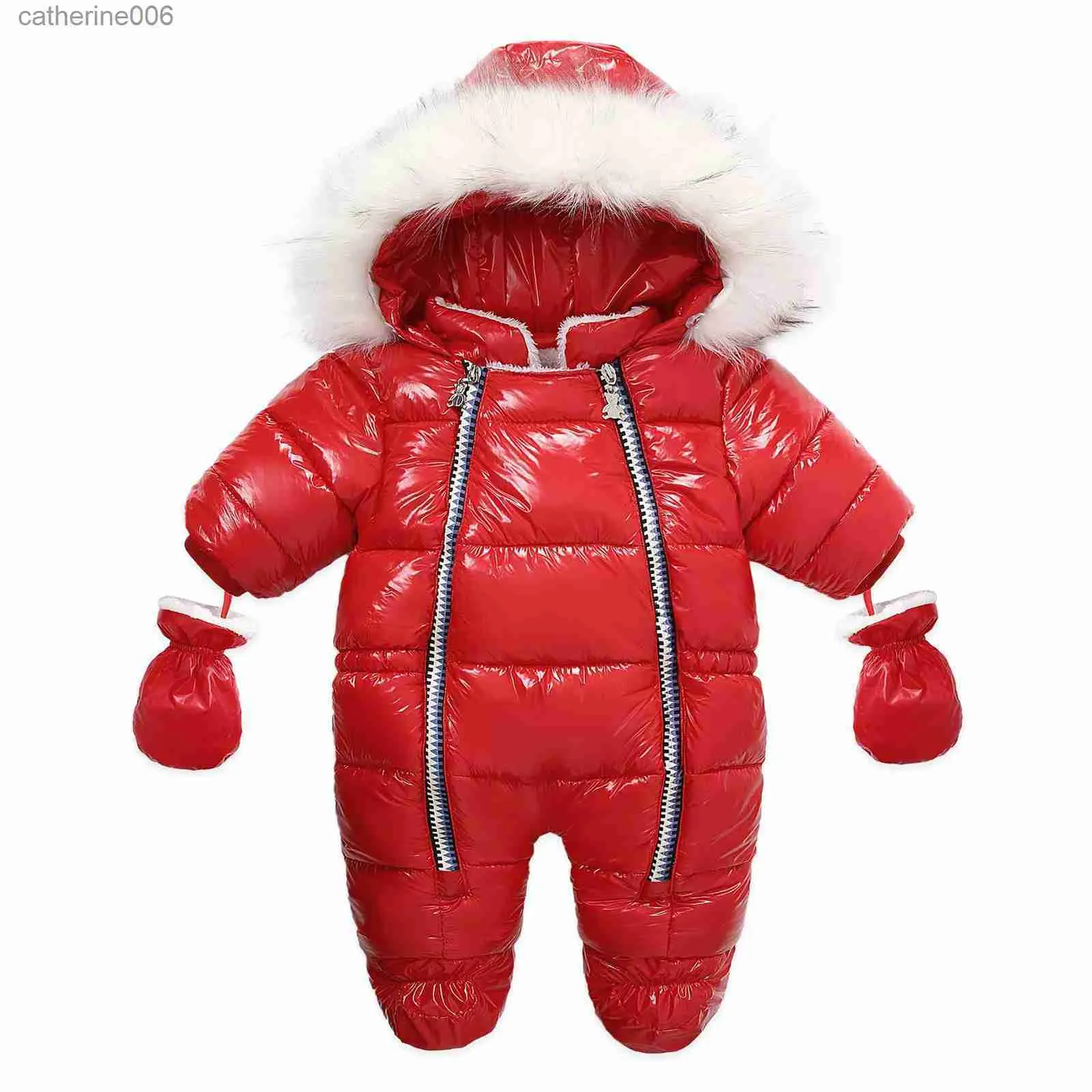 Kläder sätter vinter nyfödda flickor kläder varm vinter snowsuit down jacka med handskar huva snö slitage kappa utkläder tjock romper 0-24ml231202