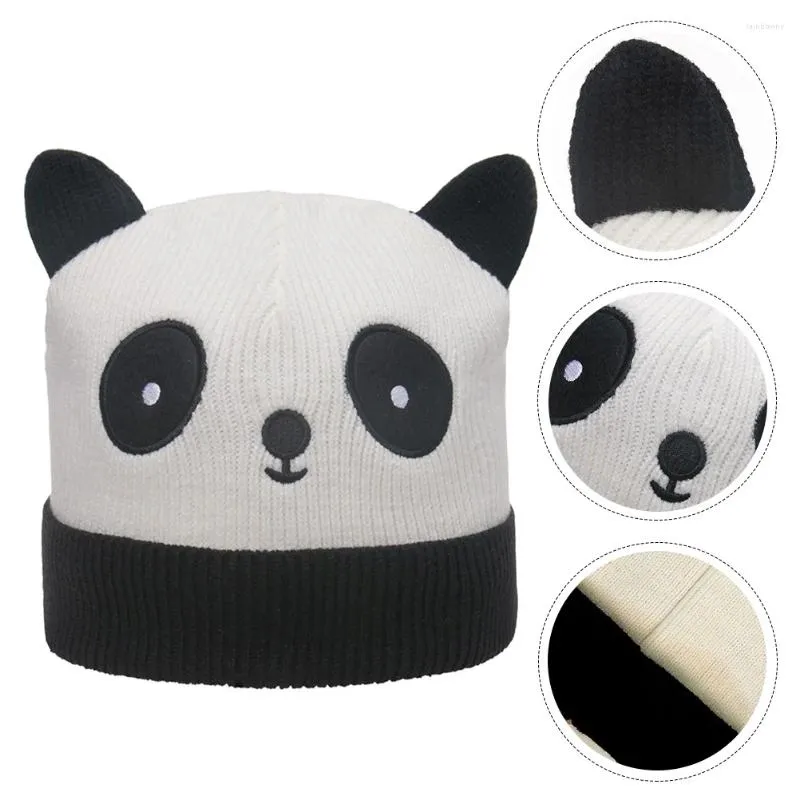 Berets Stricken Hüte Frauen Panda Sleeve Cap Mode Erwachsene Cartoon Wolle Warme Dame Miss