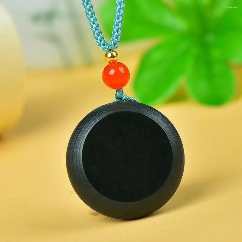 Pendant Necklaces Natural Green Jade Round Blank With Rope Chain Charms Necklace Men Women Genuine Hetian Jades Nephrite Sweater