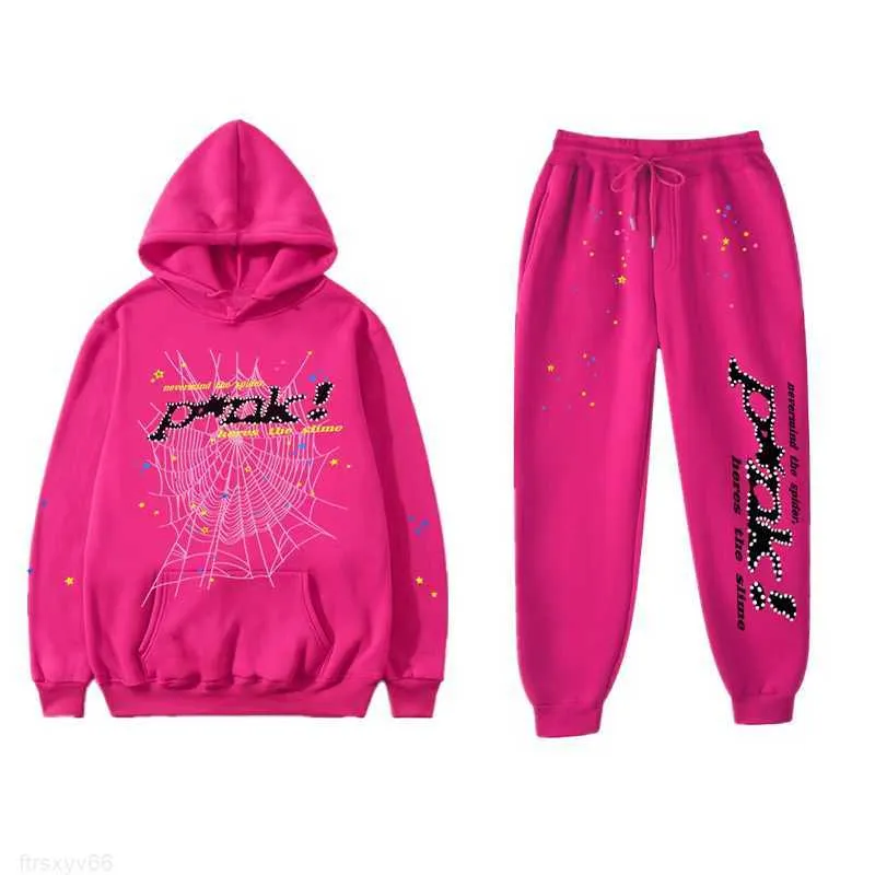 2023 Rosa Sp5der 555555 Hoodie Homens Mulheres Alta Qualidade Anjo Número Puff Pastry Impressão Gráfico Spider Web Moletons Tamanho S / M / L / XL PBCA