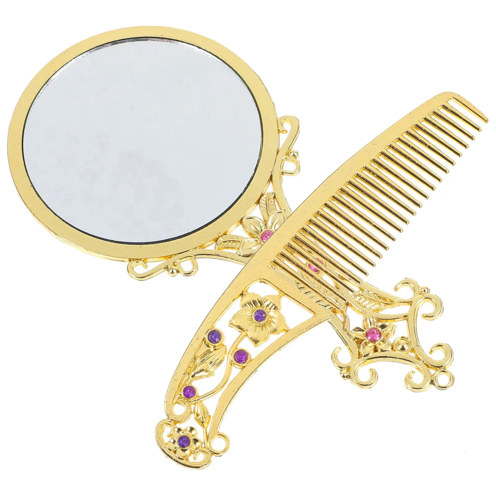 Miroirs compacts ensemble de peignes rétro Mini miroir maquillage miroir rond outil de maquillage rétro femmes alliage verre Miss 231202