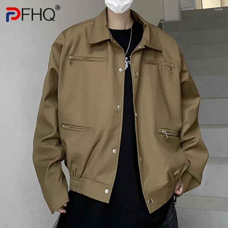 Men's Jackets PFHQ High Quality Short Avant-garde Handsome Versatile Single Breasted Motorcycle Techwear Coat Autumn 21Z2693