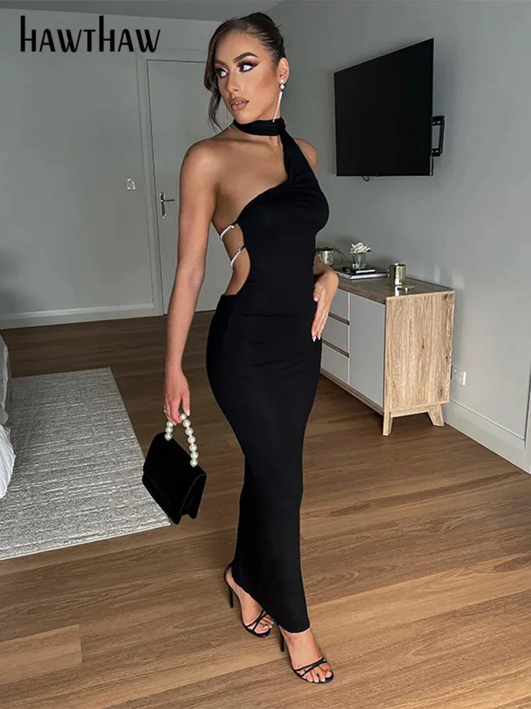 Basic Casual Dresses Hawthaw Women Party Club Evening Birthday Bodycon Streetwear Black Long Dress Summer Clothes Wholesale Items For Business 231201