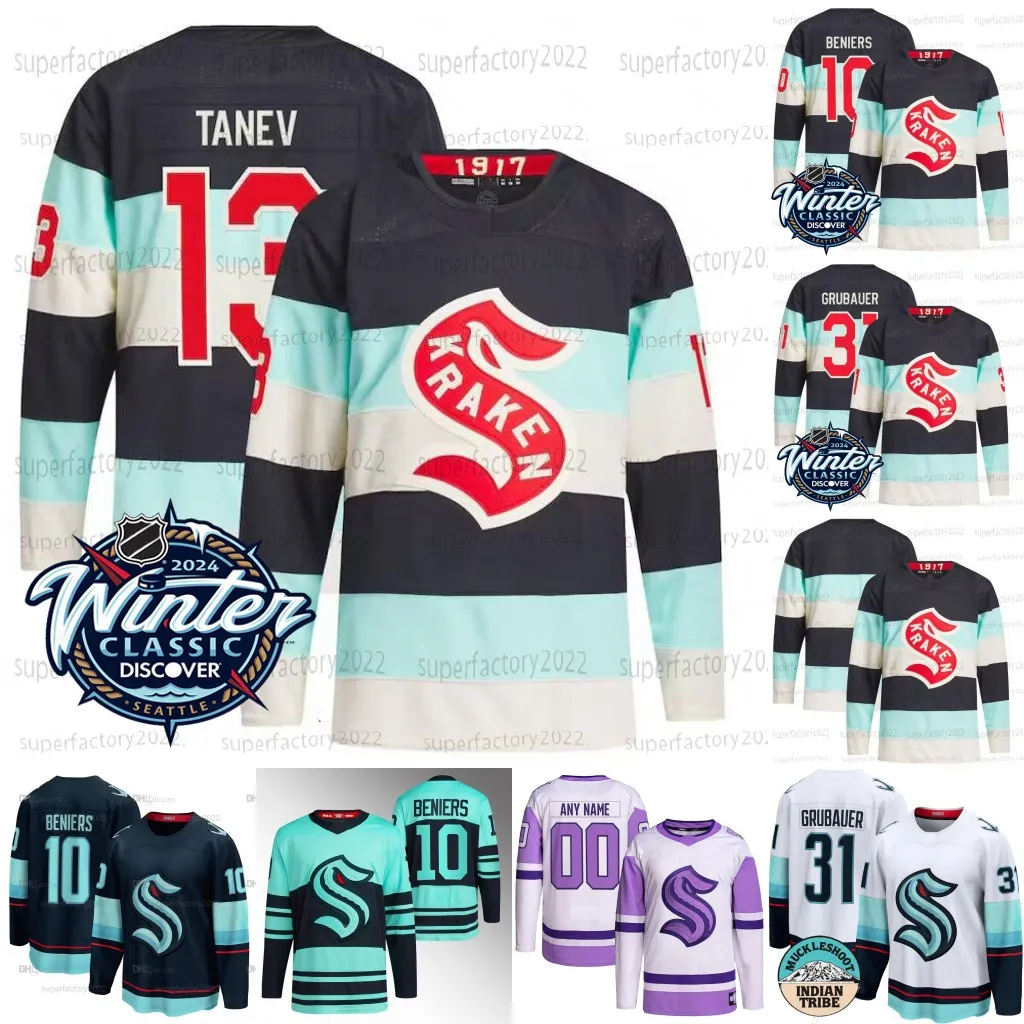 Kraken 2024 Winter Classic Jerseys Seattle Matty Beniers Philipp Grubauer Jared McCann Vince Dunv Eberle Yanni Gourde Jaden Schwartz Oliver Bjorkstrand