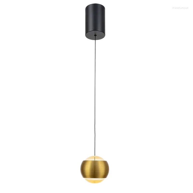 Pendant Lamps Golden Simple Led Lamp Modern Creative Ball Shape Adjustable Lifting Aluminum Lighting Fixtures Bedroom Bedside Hanglamp