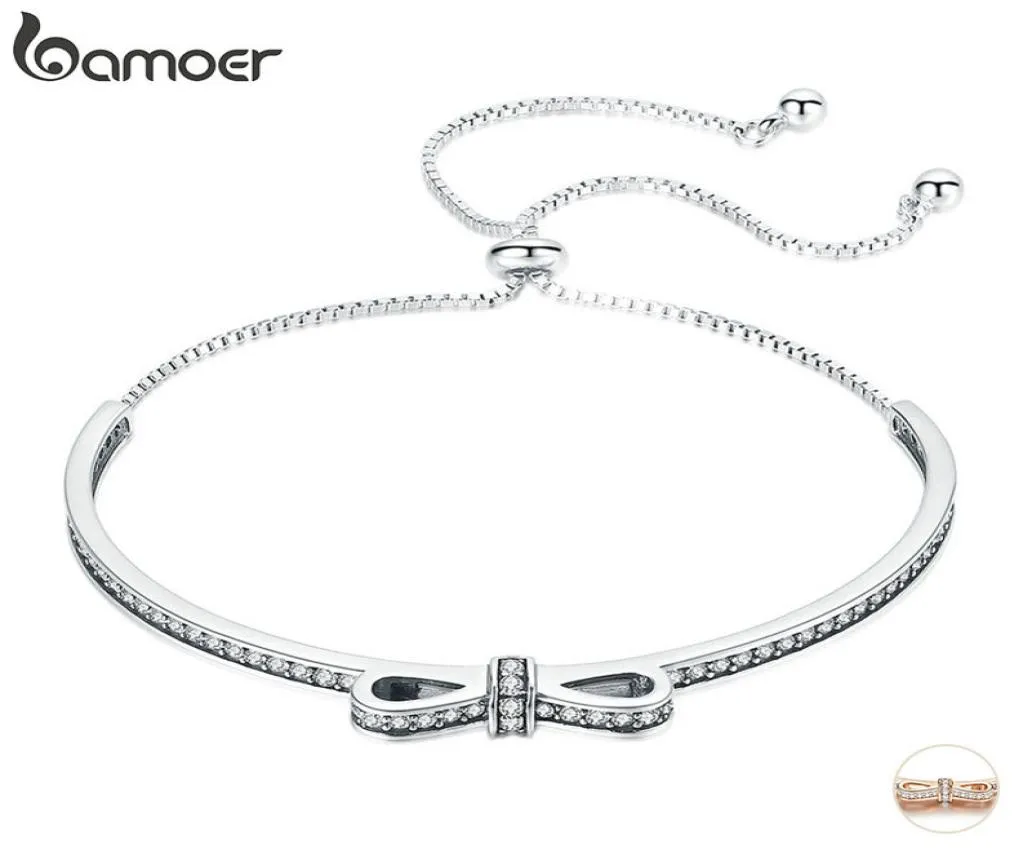 BAMOER Hoge Kwaliteit 925 Sterling Zilveren Strik Clear Cubic Zirkoon Armbanden Armbanden voor Vrouwen Sterling Zilveren Sieraden SCB108 LY197425846