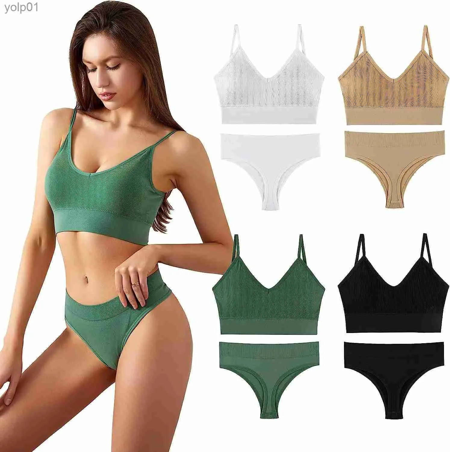 Bras SET 2 PCS BRA MANGEIE SRT DONNE SPORT sul reggiseno sexy mutandine a g-corning senza cucitura flagano perizoma Lingerie Fitness Fitness coltivazione di biancheria intima Bra setl231202