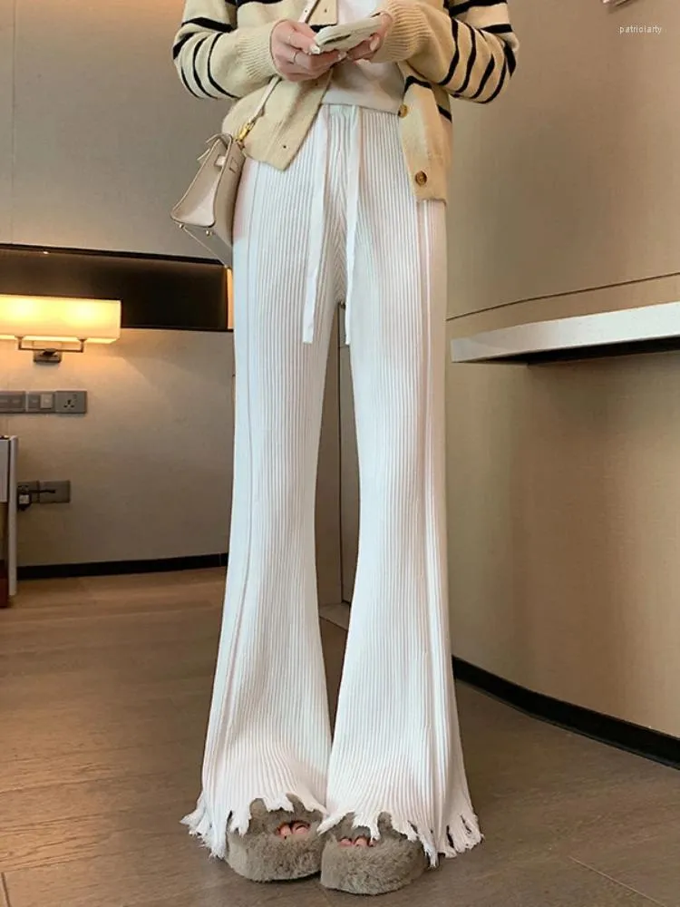 Kadın Pantolon 2023 Sonbahar Kış Kore Moda Gevşek Çok Yönlü Zemin Uzunluğu Yüksek Belli Günlük Örme Uzun