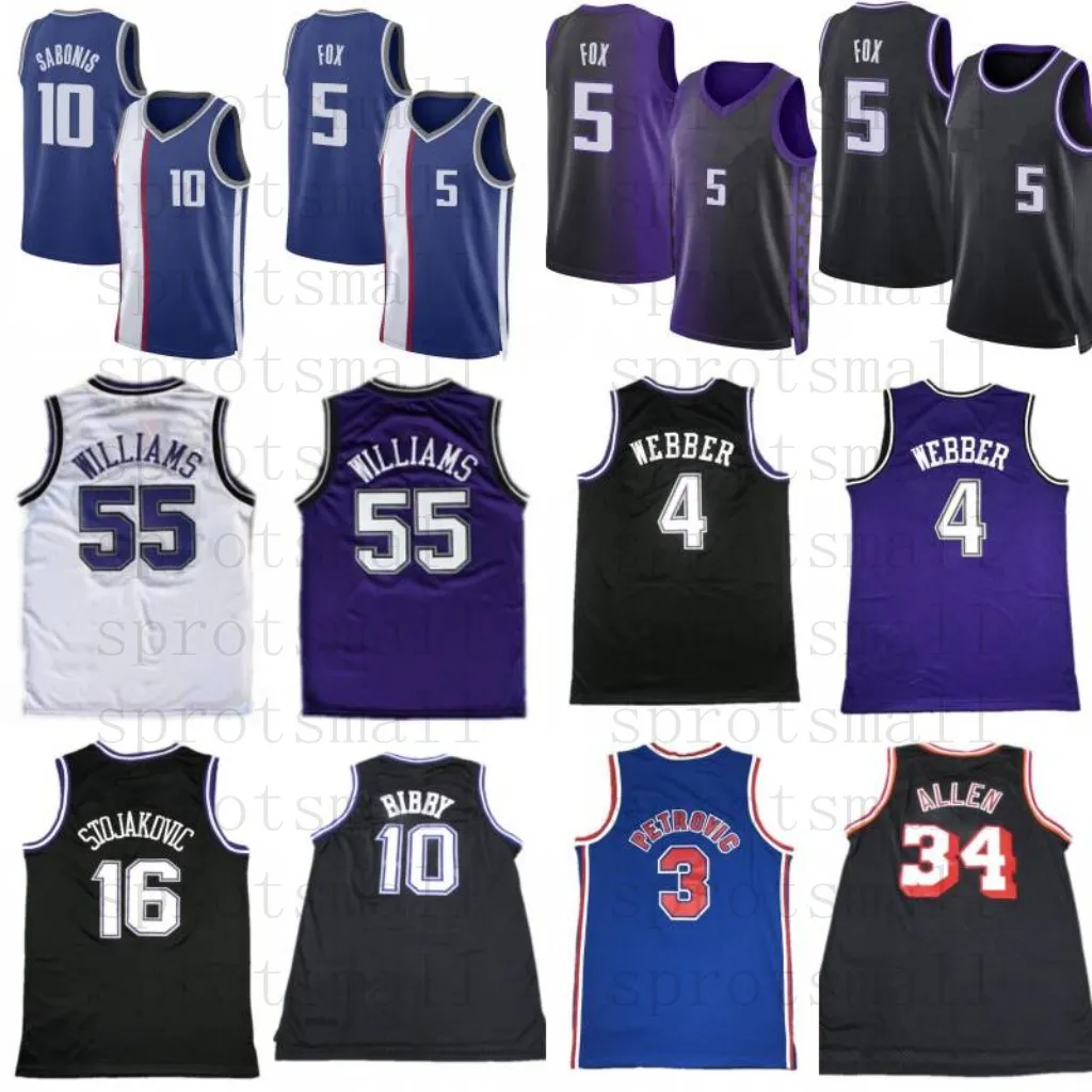 5 de Aaron Fox 10 Domantas Sabonis City Basketball Jersey Jersey Jersey Drazen Petrovic Chris Webber Mike Bibby Jason Williams Peja Stojakovic 34 Ray