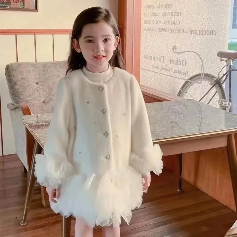 Ceket moda kız bebek prenses taklit kürk ceket pamuk yastıklı kış yürümeye başlayan çocuk genç çocuk dantel sıcak ceket dış giysiler 214y 231202