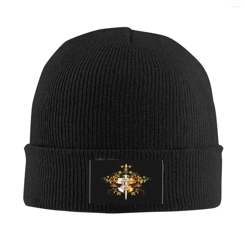 Berets rycerz templar krzyżowy symbol Symbulies czapki czapki zimowe ciepłe dzianiny średniowieczny miecz emblemat Secret Order Bonnet Hats