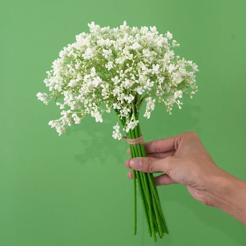 Buquê de flores falsas de plástico com 16 ramos/ramo, simulação de gipsófila para decoração de casa, acessórios de casamento, suporte de flores