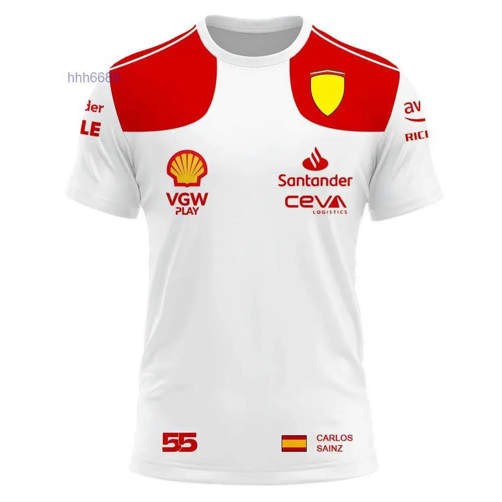 Herrt-shirts 2023/2024 NY F1 Formel One Racing Team Red Summer Charles Leclerc 16 Carlos Sainz 55 Driver Tee Shirt Sport Children kläder R4AG