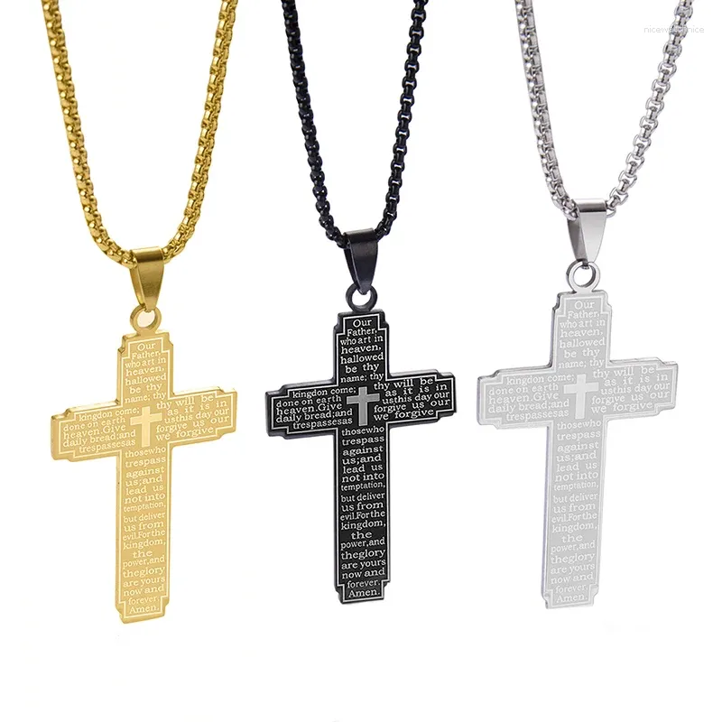 Naszyjniki wiszące stali nierdzewne Praje modlitwa Lords Cross Naszyjnik chrześcijański biblijna biżuteria biżuteria świąteczne prezenty