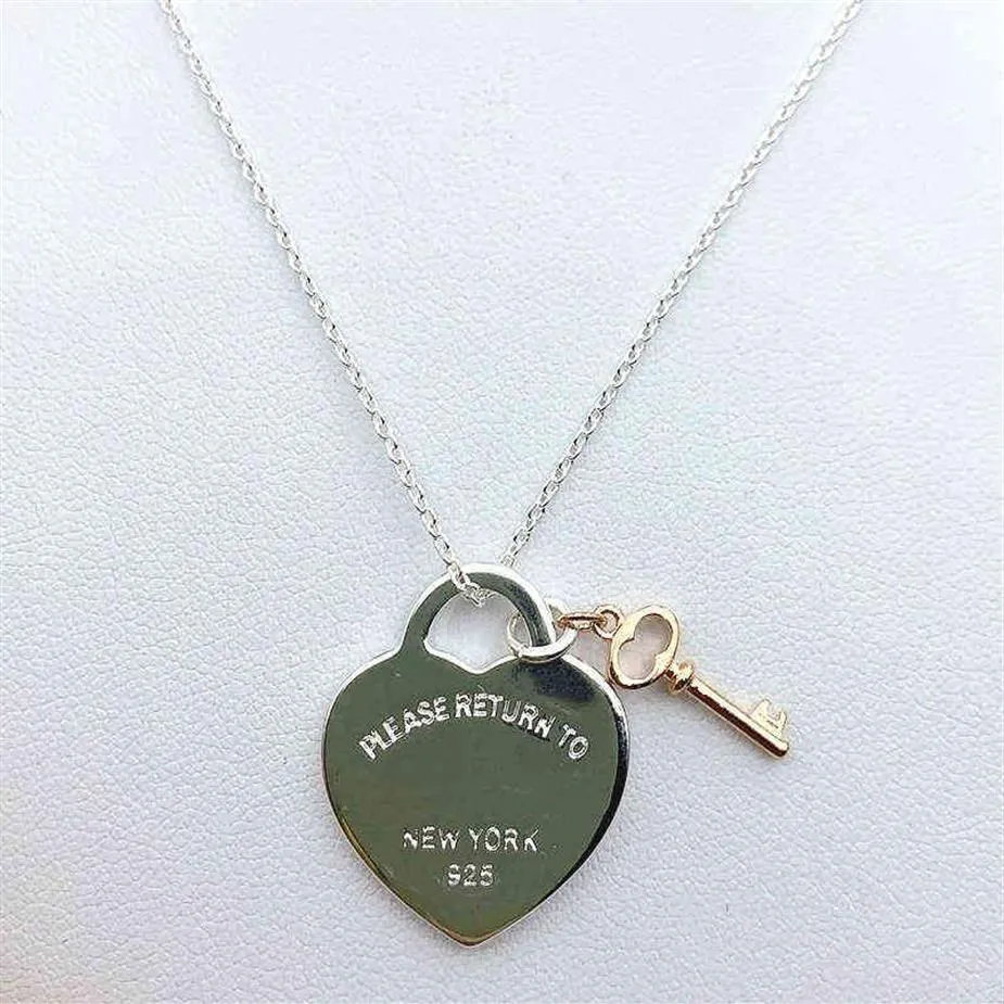 100% S925 Sterling Silver Heart & Key Pendant Trendy Necklaces Women Original Romance High-End Jewelry Valentine Gift H12212749