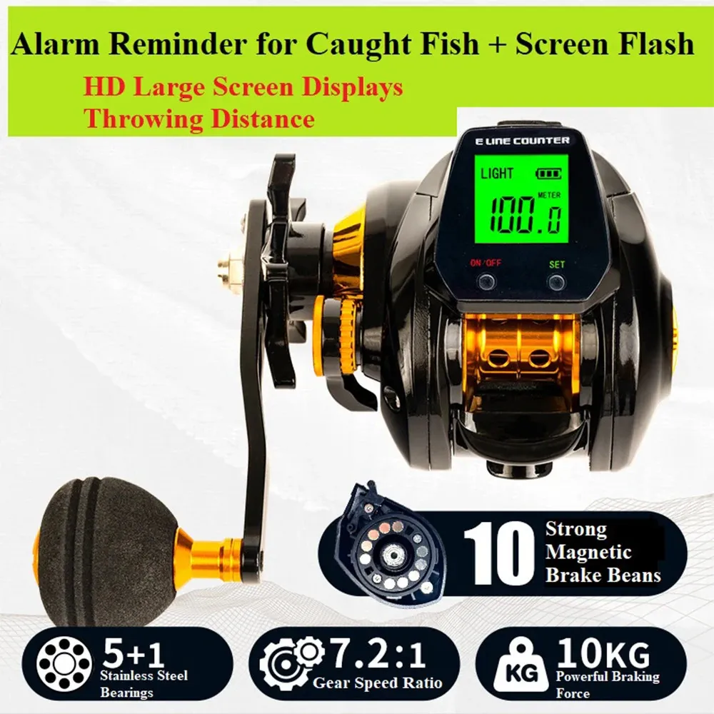 Fly Fishing Reels2 Waterproof Large Screen Digital Display Baitcast Reel with Accurate Line Counter 72 1 Bite Alarm Counting Wheel Reels 231202