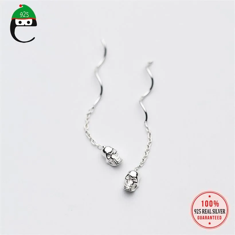 ElfoPlataSi Ohrstecker aus 100 % 925er-Sterlingsilber, kleiner Skelett-Totenkopf, 4 cm, verbundener Tropfenstab, Geschenk für Mädchen und Freunde, XY813302o