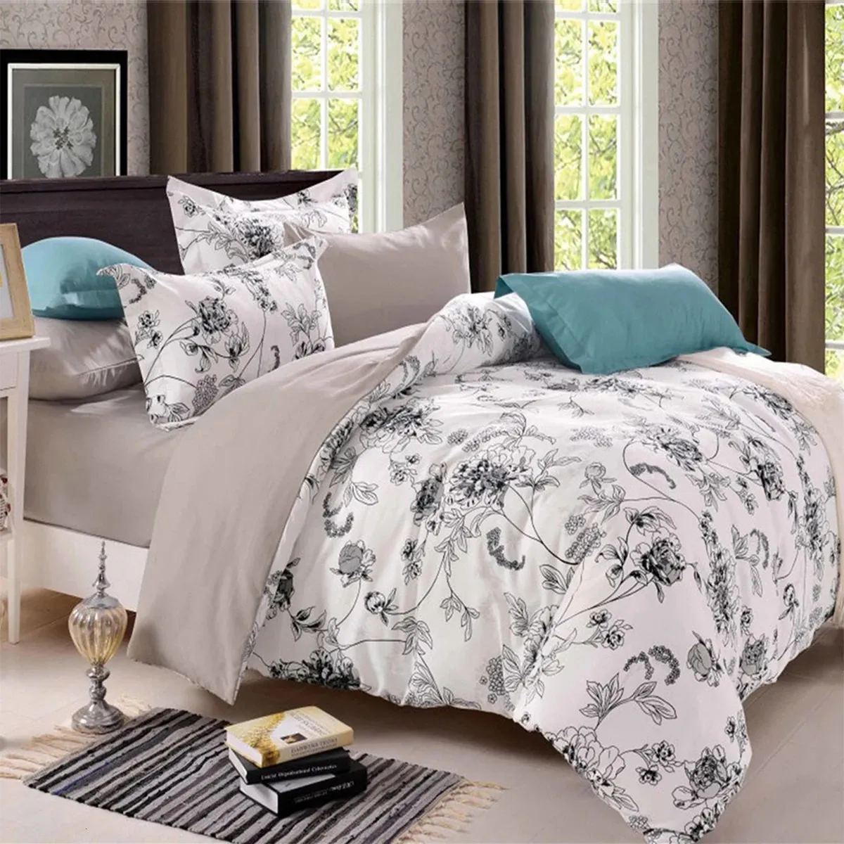 Ensembles de literie housses de couette simple Double personne housse de couette plante fleur ensembles de couette avec drap de lit pilule 231202