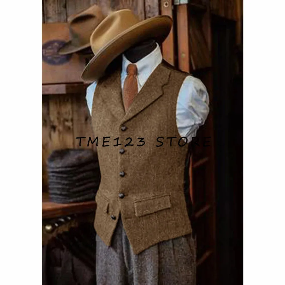Männer Westen Anzug Weste Braun Wolle Tweed Business Weste Jacke