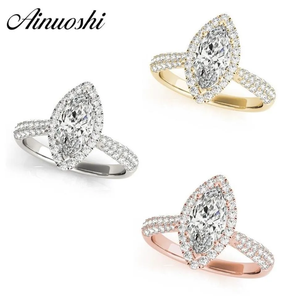 AINUOSHI 925 Sterling Silver Women Wedding Engagement Rings Halo Marquise Cut Bridal Rings Anniversary Silver Party Jewelry Gift Y248k