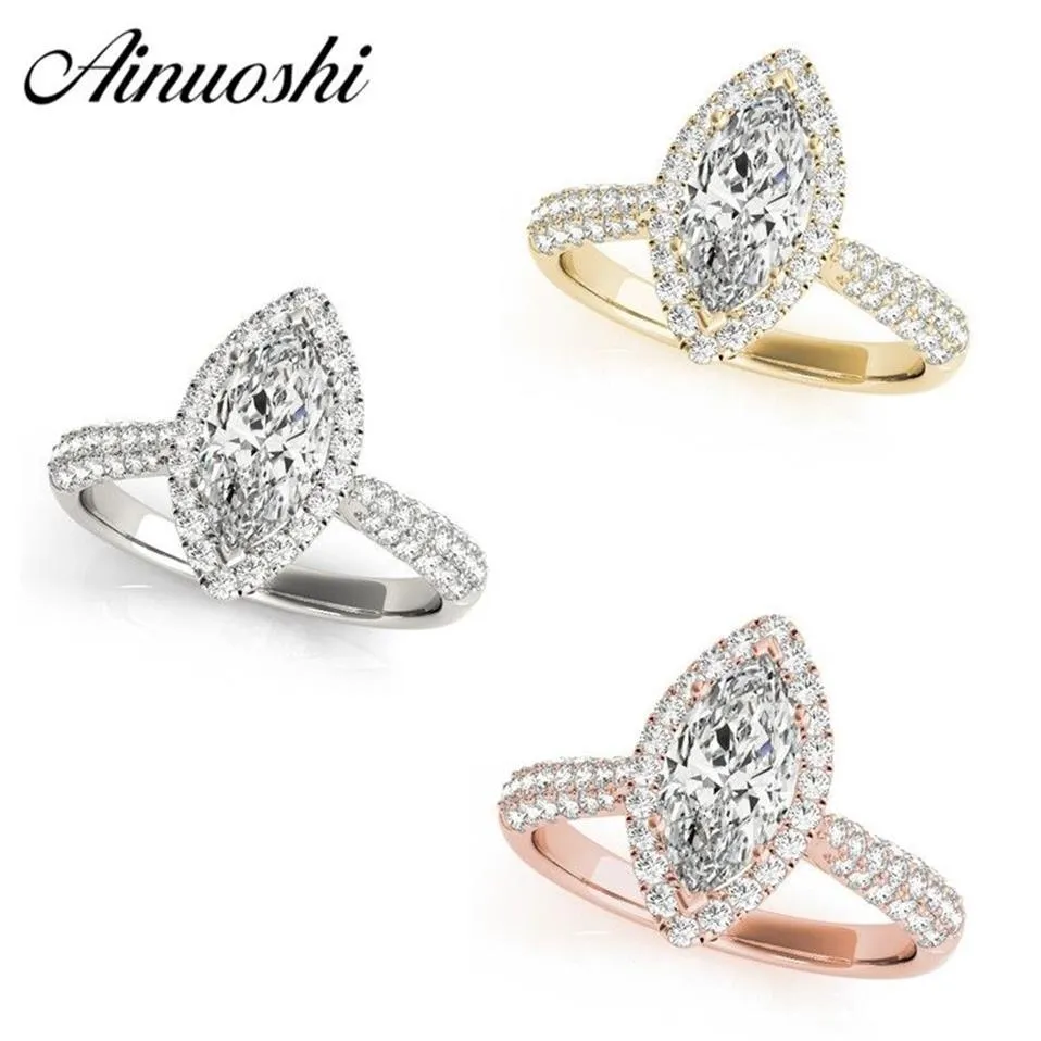 AINUOSHI 925 Sterling Silver Donna Anelli di fidanzamento per matrimonio Halo Marquise Cut Anelli da sposa Anniversario Argento Gioielli per feste Regalo Y248k