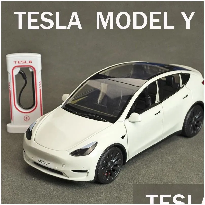 Diecast Model Cars 1 24 Tesla Y 3 S Alloy Die Cast Toy Car Sound And Light Children Collectibles Birthday Gift 231030 Drop Delivery To Dhi5J