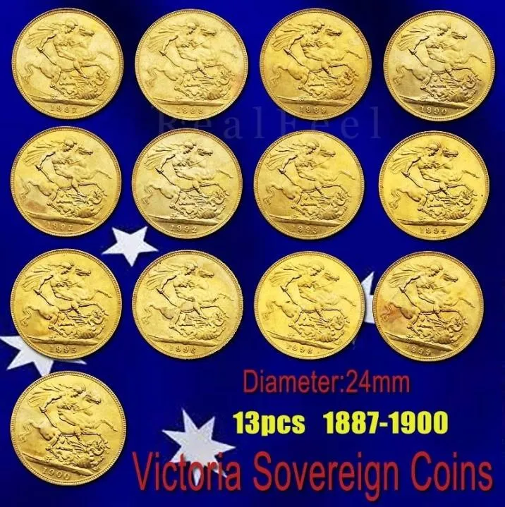Wielka Brytania Victoria suwerenna monety 13PCS różne lata Smal Gold Coin Art Collectible6156234