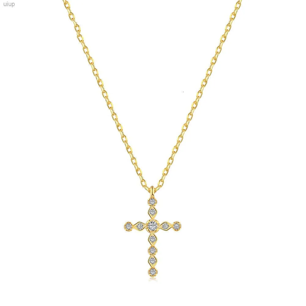 Women 18k Gold Plata Minimalist Pendant Layer Necklaces Zirconia Dainty Jewelry S925 Sterling Silver Cross Necklace