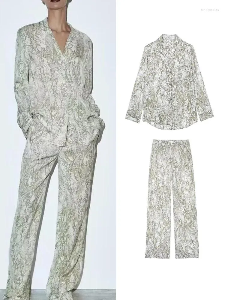 Женские брюки из двух предметов, летние женские комплекты рубашек с животным принтом, 2023, мягкая блузка с отложным воротником, повседневная верхняя одежда с эластичной резинкой на талии