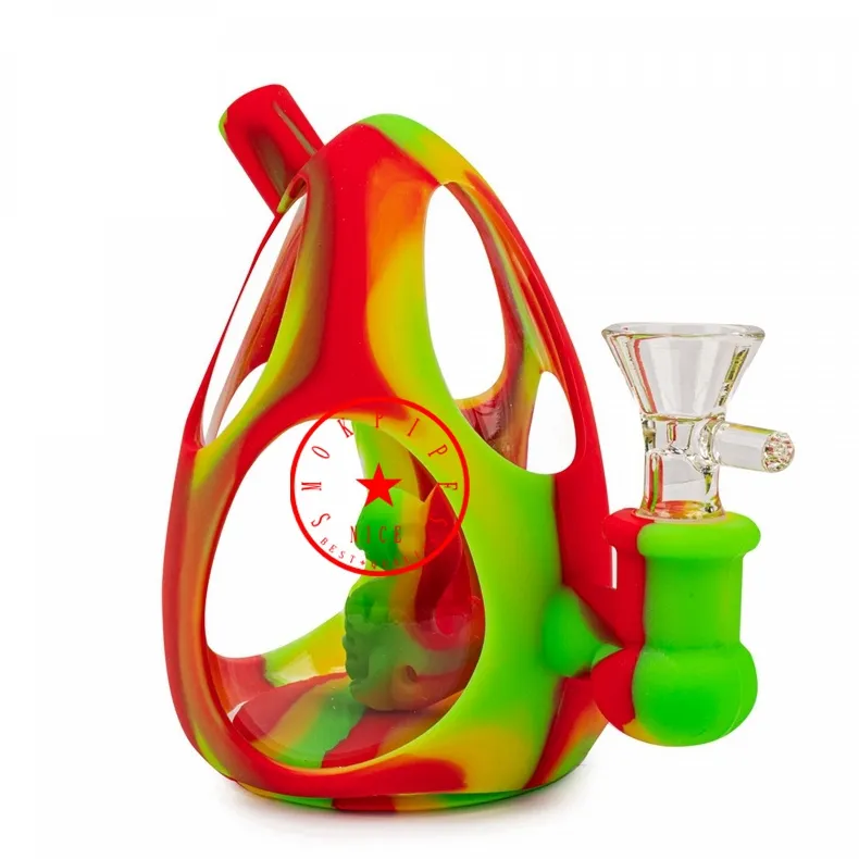 Ny stil dinosaurie äggform färgglad silikon rökning bong pipes kit bärbar innovativ rese glas bubbler filter tobak skål vattenpipe halmhållare