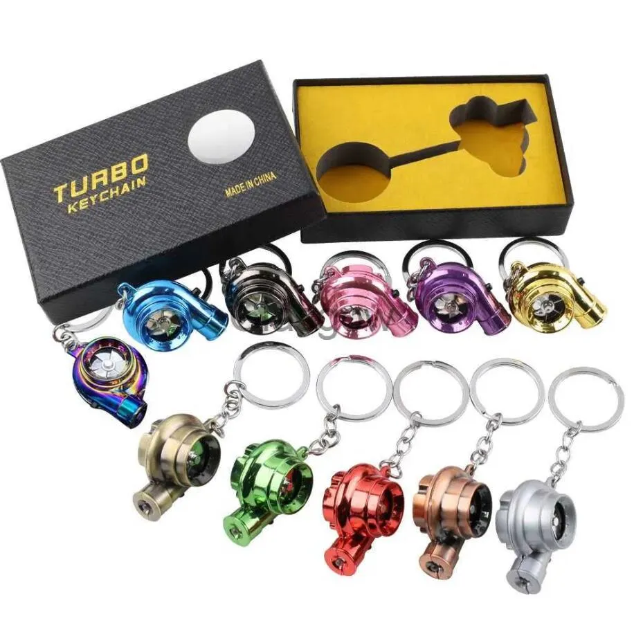 Mini LED Turbo Turbocharger Keychain Spinning Turbine Key Chain Ring Pendant Whistle Sound Keyfob Keyring Car Interior Accessory with box gift