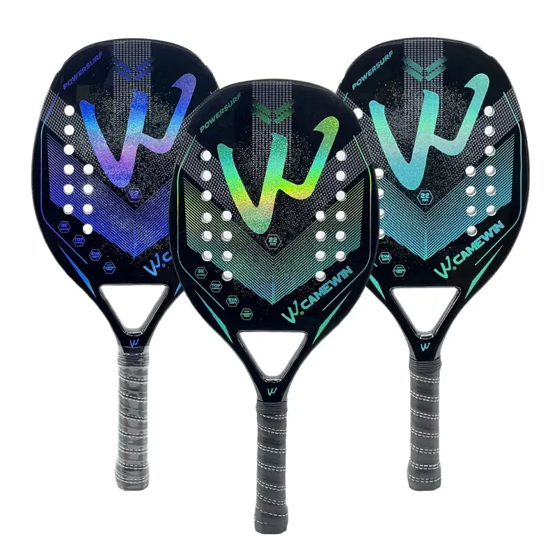 Raquettes de tennis Camewin 3K raquette de Tennis de plage holographique cadre en Fiber de carbone complet Feminino Masculina Kit traitement de Surface grossier débutant 231201