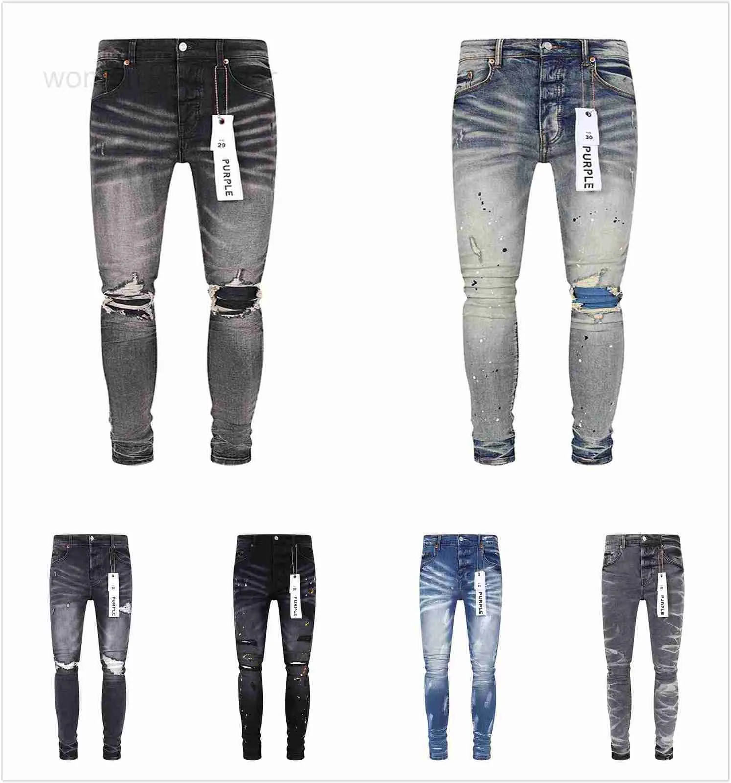 Herenjeans Designer luxe paarse jeans designer voor heren Wandelbroek Gescheurd Hiphop High Street Fashion Brand Pantalones Vaqueros Para Hombre Motor