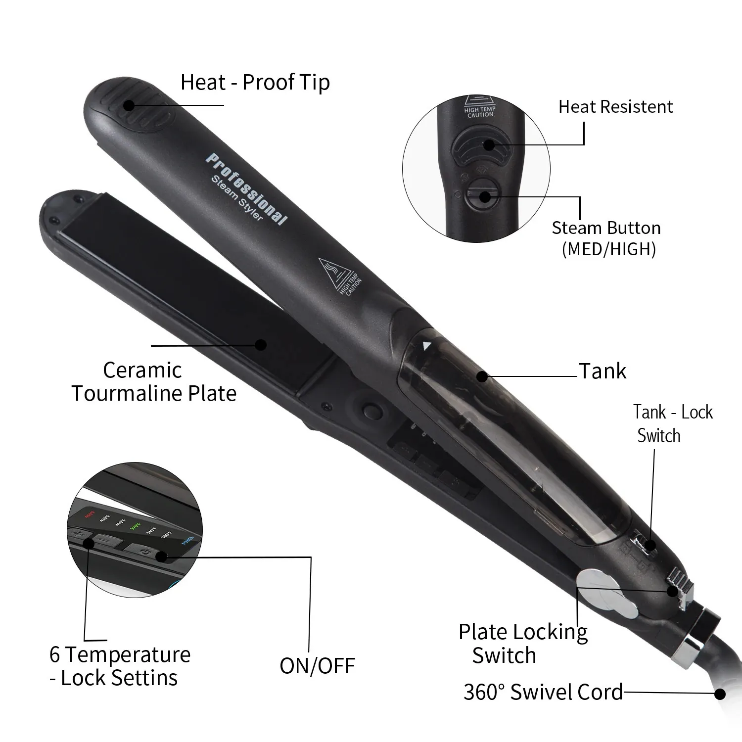 Ceramic vapor steam hair straightener 2025