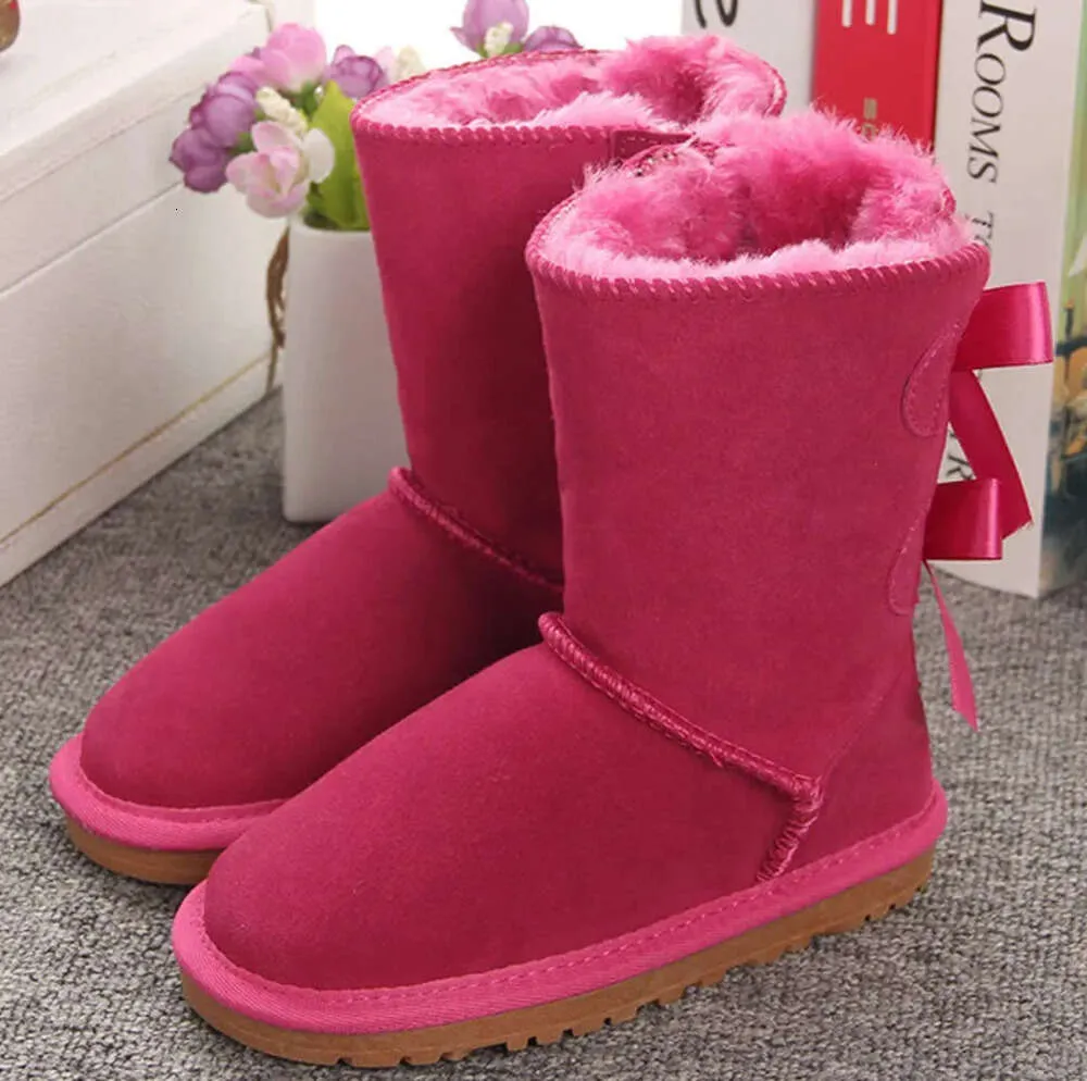 UG G Kids Bailey 2 Bows Boots Scarpe per ragazzi e ragazze Fiocco in pelle spessa Bambini Snow Cotton Ankle Stivali da neve per bambini