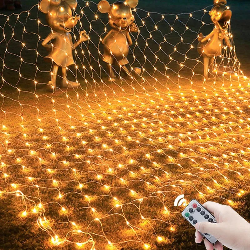 Décorations de Noël Lumières de Noël 1.5M-60M LED Net Rideau Mesh Fairy String Lights pour la fête de mariage Année Guirlande Décoration de jardin en plein air 231201