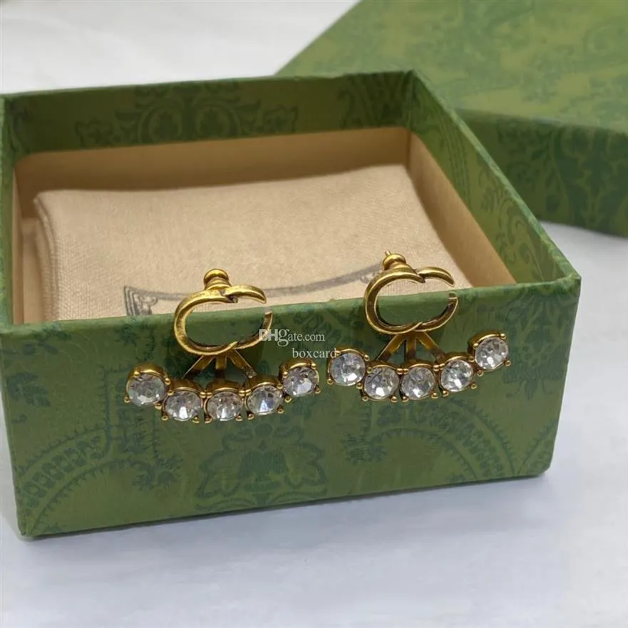 Dubbel bokstavsfläktformade örhängen Charm Women Diamond Ear Hoops Clear Rhinestone Earndrops With Box234y