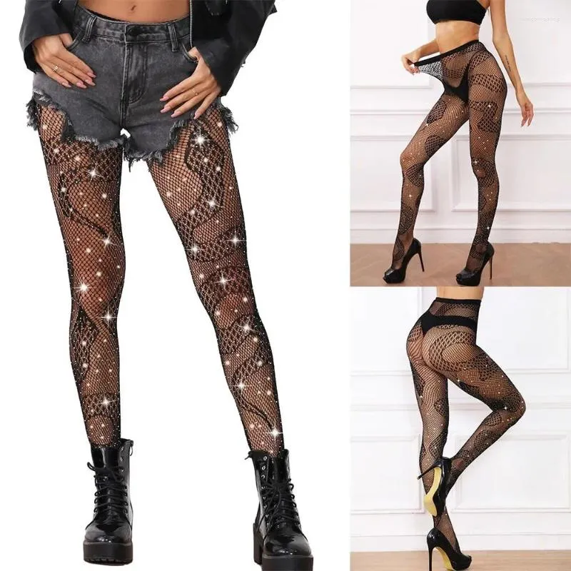 Frauen Socken Spitze Gemusterte Schlange Fischnetz Strümpfe Plus Größe Halloween Sparkle Strass Fischnetz Sexy Schwarze Strumpfhosen Für