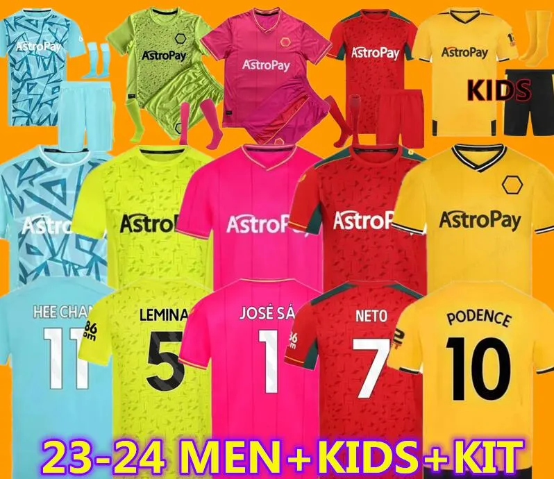 23 24 Home Soccer Jerseys RAUL SEMEDO NETO NEVES TRINCAO J OTTO CHAN PODENCE GIBBS HEE 2023 2024 Wolves goalkeeper Football Shirts Men Kids Kit uniform