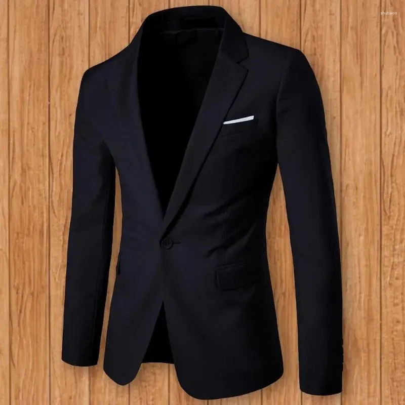 Men's Suits Simple Suit Coat Long Sleeve All Match Temperament Slim-fitting Pure Color Blazer