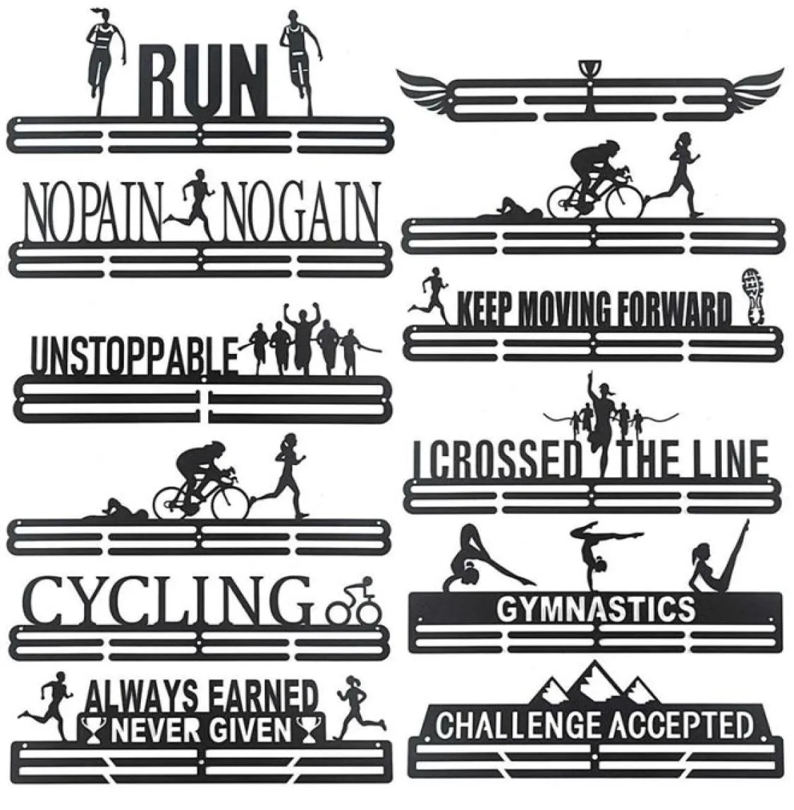 12 types MultiStyle médaille support suspendu support de suspension crochets muraux fer Triathlon course Sport défi maison bureau décor 27328968