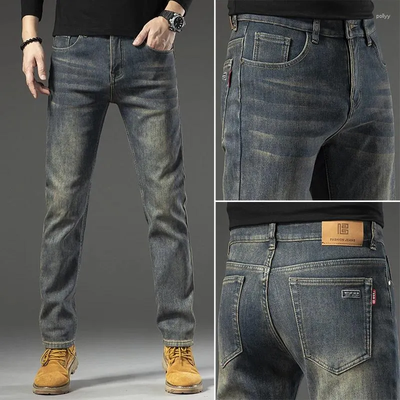 Jeans da uomo 2024 Primavera e autunno Vita medio-alta Tubo dritto da uomo Slim Brand Jean Baggy Vintage