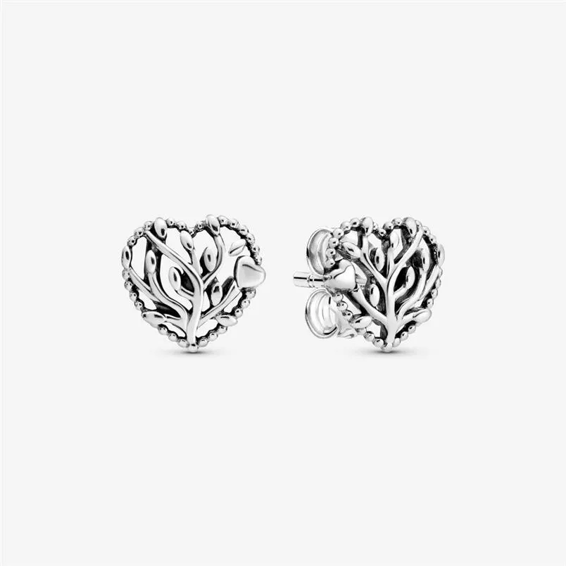 Heart Lobe Stud Earrings Authentic 925 Sterling Silver Family tree Earring Fashion Women Wedding Engagement Jewelry Accessories283Q