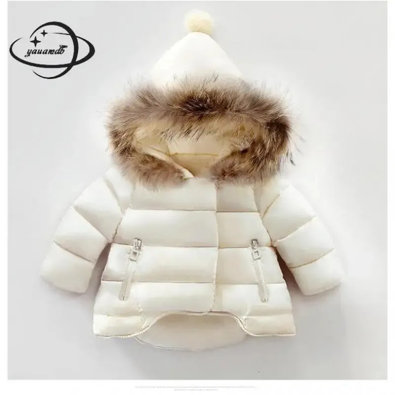 Пуховое пальто, детские парки, куртка, зимние пальто для маленьких девочек, одежда с меховым воротником на пуговицах и капюшоном, утепленная детская верхняя одежда, одежда H64 231202