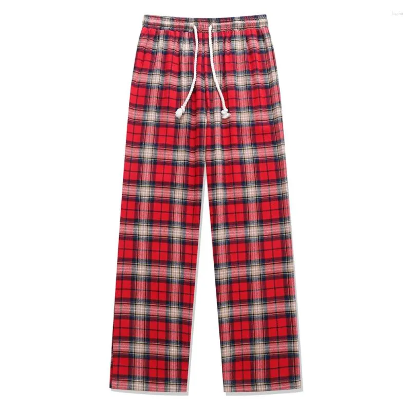 Men's Pants Red Plaid Men Women Japanese Style Cotton Straight Trousers